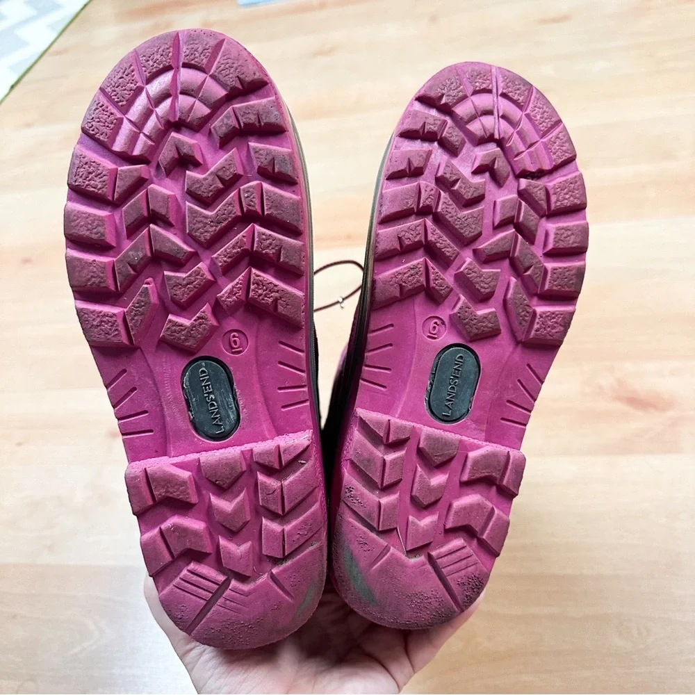 Lands End Pink & Gray Waterproof Insulated Winter Snow Boots Girls Size 6